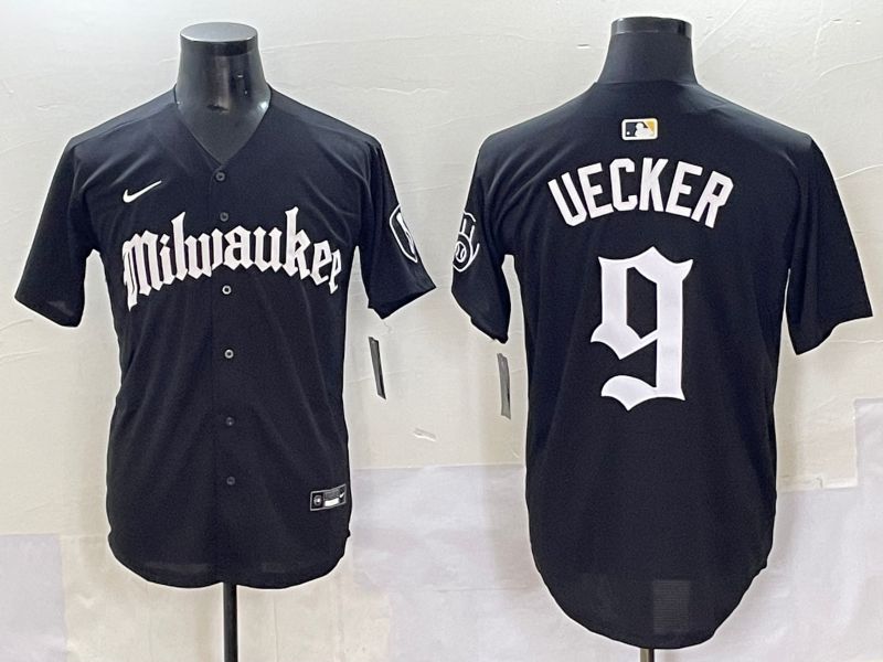 Men 2025 Milwaukee Brewers #9 Uecker Black Five generations Joint Name Nike MLB Jersey style 1->milwaukee brewers->MLB Jersey